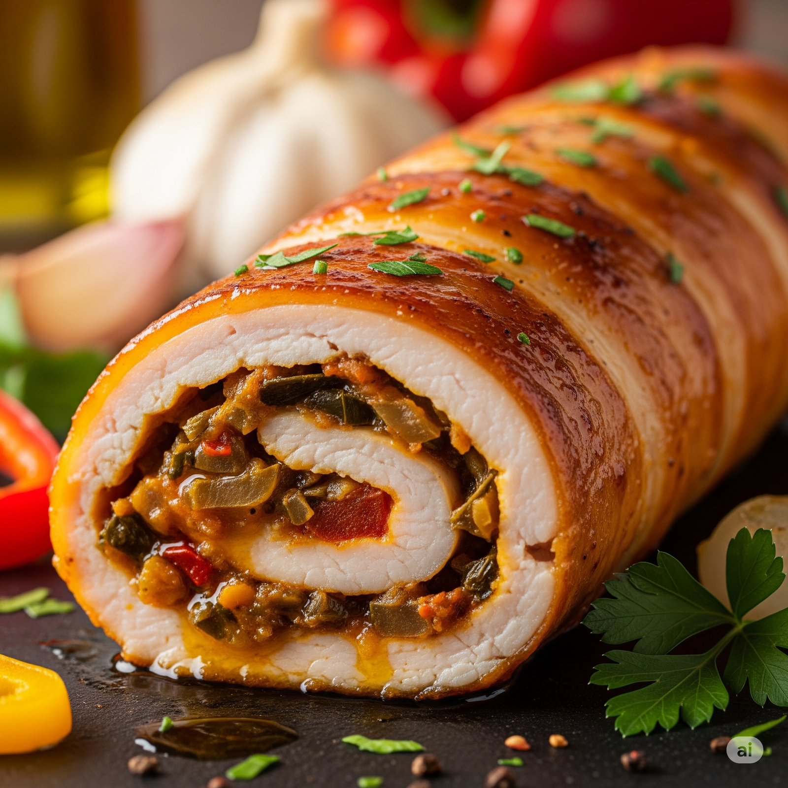 CHICKEN MATAMBRE (Arrollado de pollo con jamon y queso)