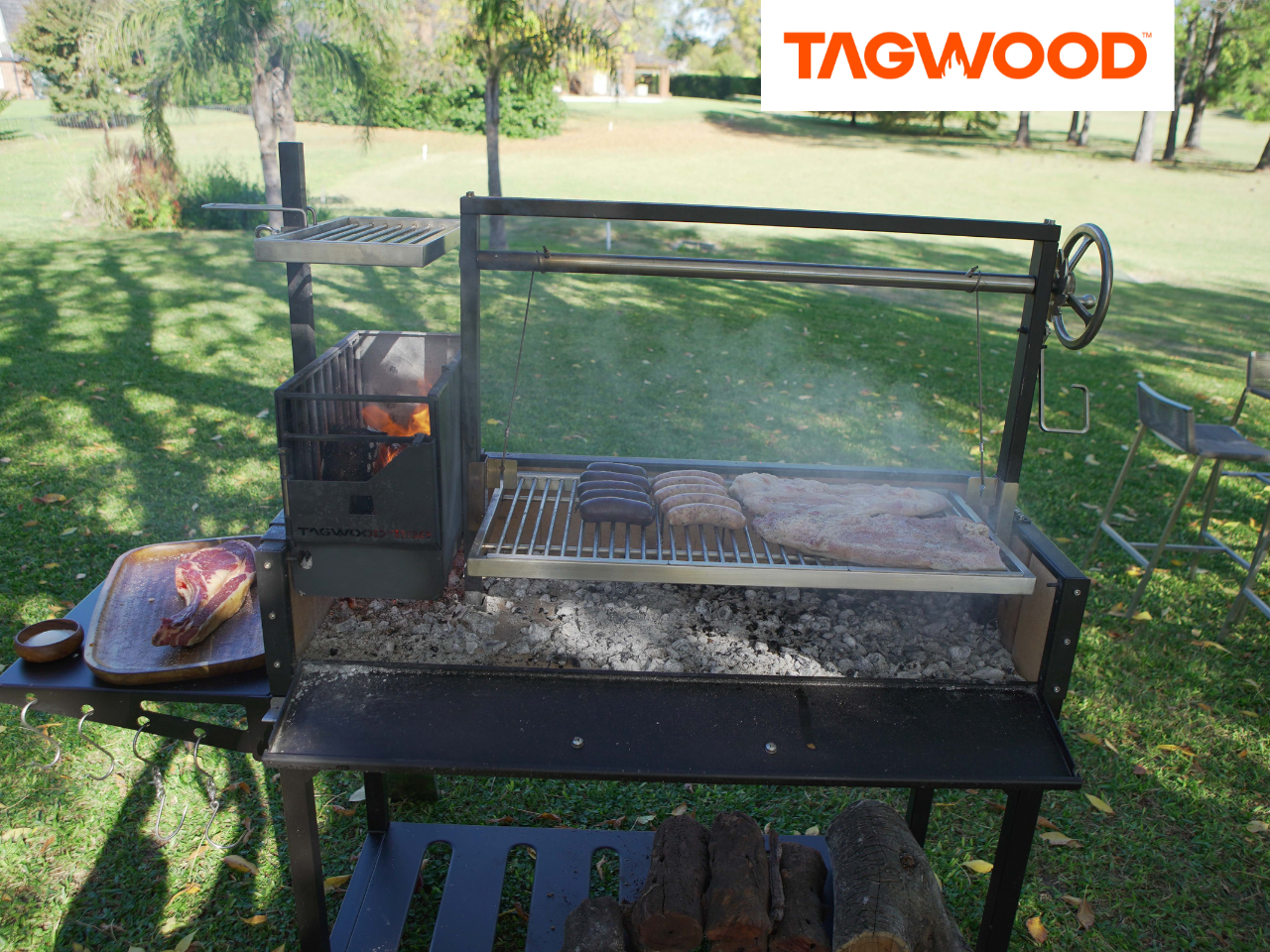 A Tagwood bbq unit involved in charcoal cooking.
