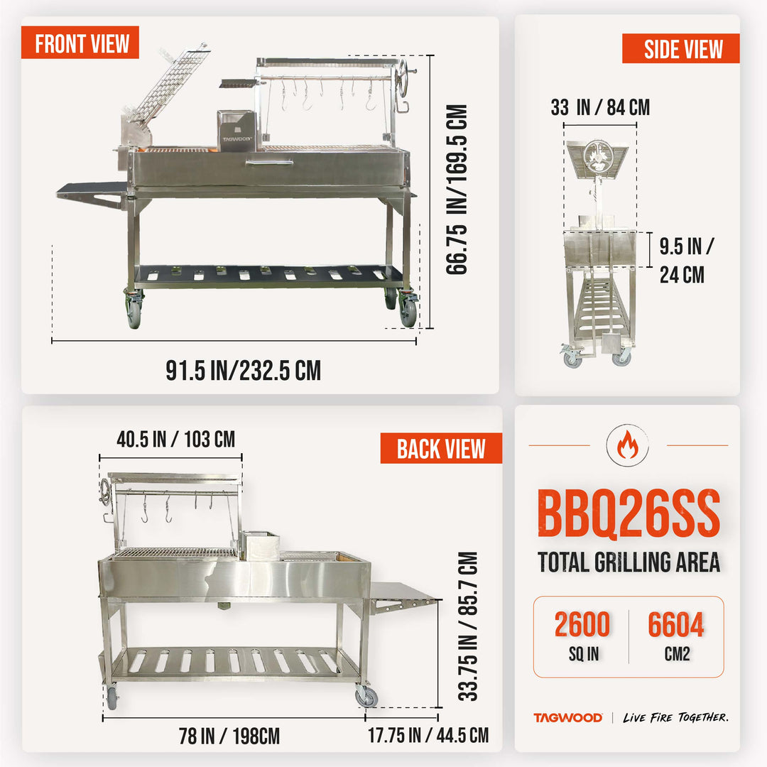 Argentine Extra Large Charcoal & Woodfired Parrilla Grill | BBQ26SS