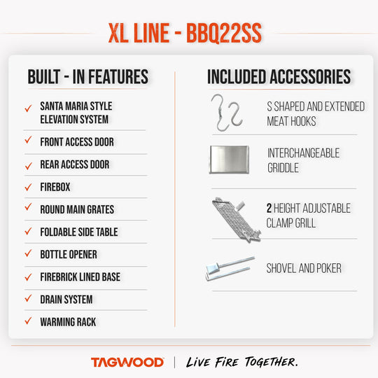 Tagwood BBQ22SS XL Argentine Charcoal & Woodfired Parrilla Grill