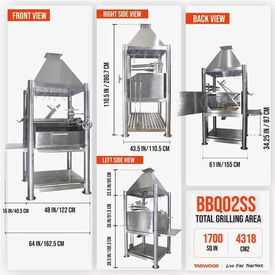 Tagwood BBQ02SS Argentine Charcoal & Woodfired Parrilla Grill