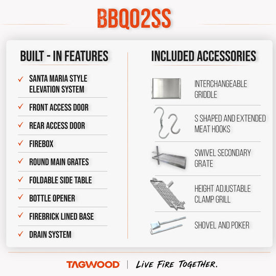 Tagwood BBQ02SS Argentine Charcoal & Woodfired Parrilla Grill