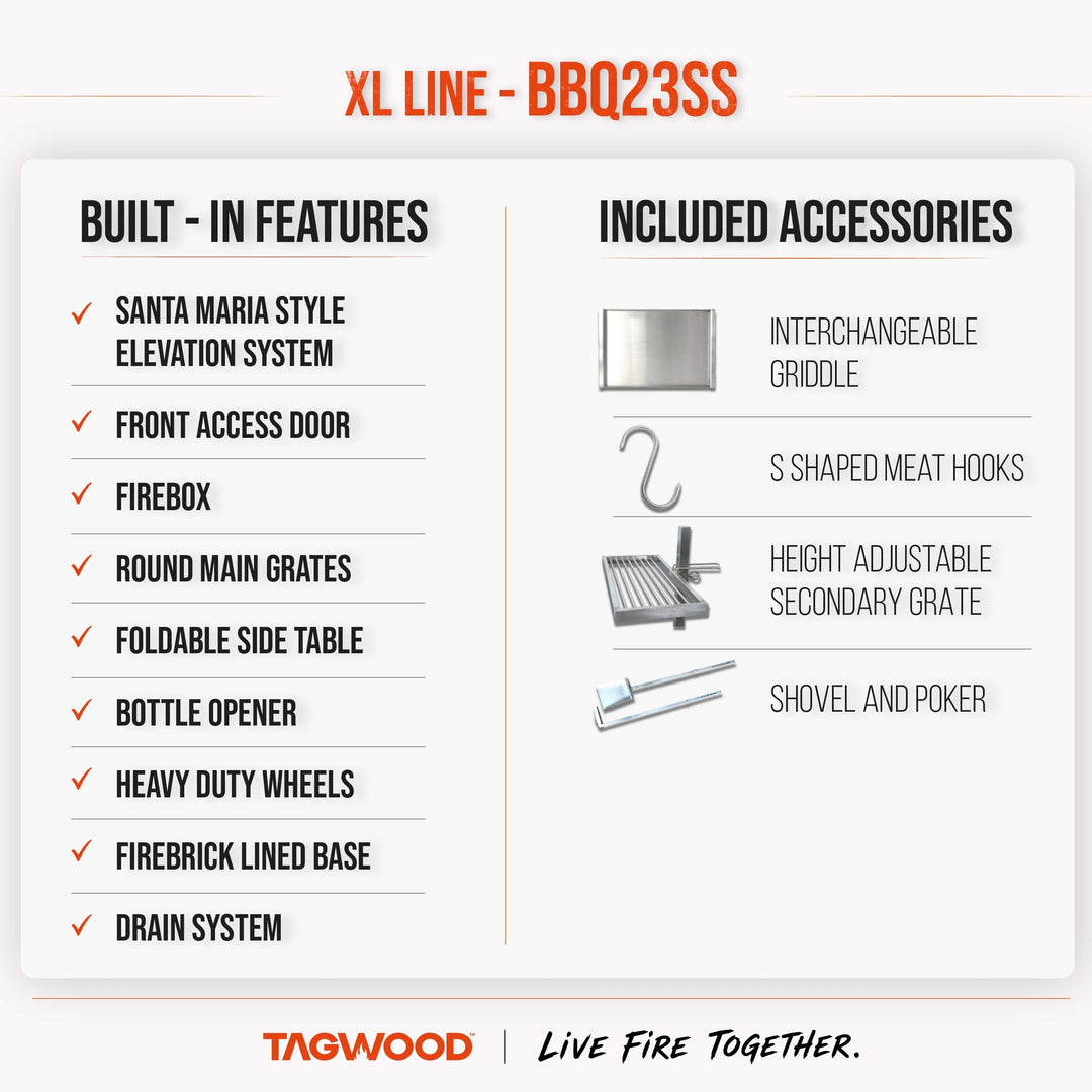 Tagwood BBQ23SS XL Argentine Charcoal & Woodfired Parrilla Grill