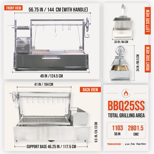 Argentine Charcoal & Woodfired Built-In Parrilla Grill | BBQ25SS