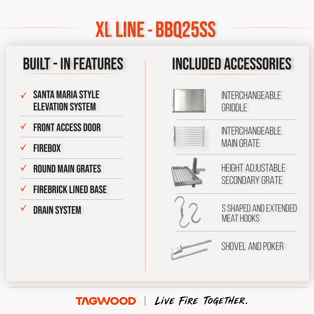 Argentine Charcoal & Woodfired Built-In Parrilla Grill | BBQ25SS