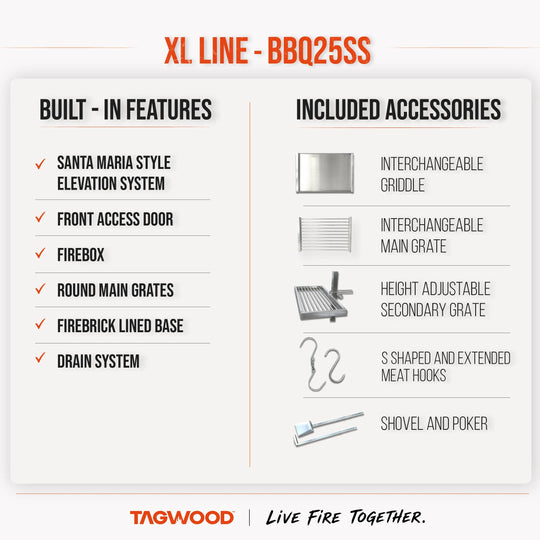 Argentine Charcoal & Woodfired Built-In Parrilla Grill | BBQ25SS