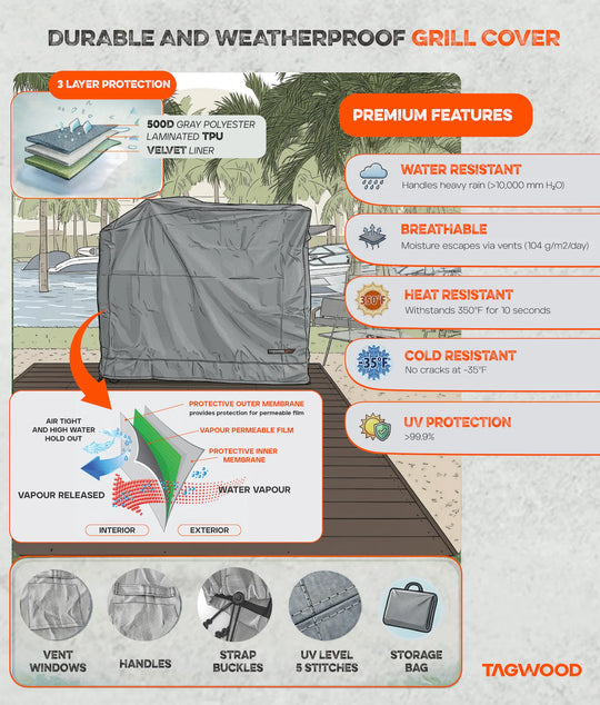 Waterproof Grill Cover COVE06 for Tagwood BBQ06SS Heat & Cold Resistant with UV Protection