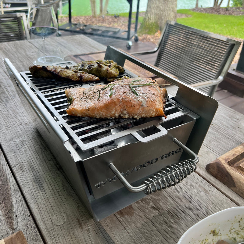 Load image into Gallery viewer, Tagwood BBQ Table Top Warming Brazier | Stainless steel and Acacia wood | BBQ07SS
